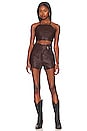 view 5 of 6 Sara Embroidered Faux Leather Short in Chocolate Brown