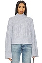 view 1 of 4 Arta Mock Neck Cable Sweater in Light Dusty Blue