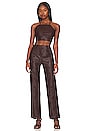 view 5 of 6 Sara Embroidered Faux Leather Top in Chocolate Brown