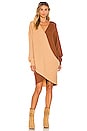 view 1 of 4 Two Toned Overlap Sweater Dress in Camel & Brown