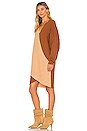 view 3 of 4 Two Toned Overlap Sweater Dress in Camel & Brown