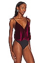 view 3 of 5 Once In A Blue Moon Velvet Bodysuit in Burgundy