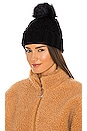 view 1 of 3 Knit Cable Beanie with Faux Fur Pom in Black