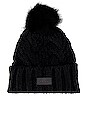 view 3 of 3 Knit Cable Beanie with Faux Fur Pom in Black