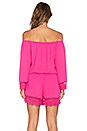 view 3 of 4 Pia Off the Shoulder Romper in Fuschia
