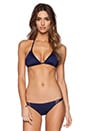 view 1 of 3 Amber Beaded Bikini Top in Navy Ecolux