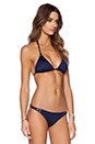 view 2 of 3 Amber Beaded Bikini Top in Navy Ecolux