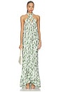 view 1 of 3 Cross Front Plisse Gown in Ivory & Emerald Green Magnolias
