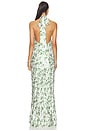 view 3 of 3 Cross Front Plisse Gown in Ivory & Emerald Green Magnolias