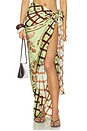 view 1 of 6 Bemberg Pareo in Sage Green And Chocolate Brown Multi Motif Mono Panel