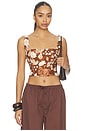 view 1 of 4 Square Neck Crop Blouse in Chocolate Brown Mono Multi Motif