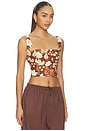 view 2 of 4 Square Neck Crop Blouse in Chocolate Brown Mono Multi Motif