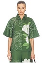 view 1 of 4 Floral Bell Sleeve Shirt in Emerald Linear Magnolia