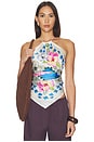 view 1 of 5 Hydrangea Crystal Scarf Blouse in Ivory & Blue Hydrangea Scarf