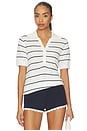 view 1 of 5 Wren Knit Polo Top in White & Blue Night