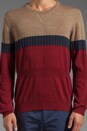 view 4 of 5 Wool Crew Neck Textured Knit in Tan Blue Maroon
