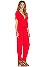 view 2 of 4 Chandelle Damask Rayon Short Sleeve Cross Front Jumpsuit in Punch