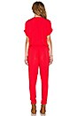 view 3 of 4 Chandelle Damask Rayon Short Sleeve Cross Front Jumpsuit in Punch
