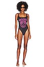 view 1 of 3 Gothic Print One Piece in Black & Tropical Pink