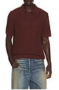 view 1 of 4 Seed Stitch Rib Short Sleeve Polo Shirt in Deep Satin