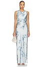 view 1 of 3 Petal Blur Twist Shoulder Cowl Neck Dress in Soft Grey