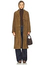 view 1 of 4 Suede Leather Long Coat in Wood Moss