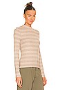 view 2 of 4 Variegated Rib Striped Mock Neck Top in Wheat & Dark Almond