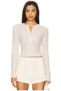 view 1 of 5 Waffle Knit Henley Top in White Sand