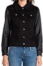 view 5 of 6 Anika Denim Leather Sleeve Jacket in Black in Black Denim