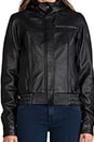 view 5 of 6 Autumn Leather Hooded Bomber Jacket in Black