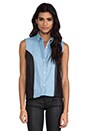 view 1 of 4 Chambray Leather Sleeveless Shirt in Blue
