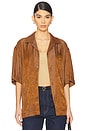 view 1 of 5 Crinkled Short Sleeve Shirt in Brown