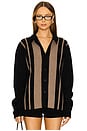 view 1 of 4 Vertical Stripe Knitted Work Shirt in Black & Taupe