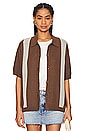 view 1 of 5 Short Sleeve Knit Shirt in Brown & Cream