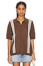 view 2 of 5 Short Sleeve Knit Shirt in Brown & Cream