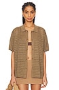 view 1 of 5 Open Knit Short Sleeve Shirt in Taupe