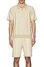 view 3 of 4 Short Sleeve Pattern Knit Polo in Cream & Natural