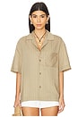 view 2 of 5 Vertical Stripe Short Sleeve Shirt in Taupe & Black