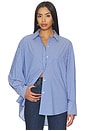 view 1 of 5 Poplin Button Up in Blue Stripe