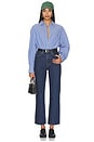 view 4 of 5 Poplin Button Up in Blue Stripe
