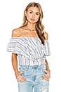 view 1 of 4 Ruffle Off Shoulder Top in Navy & White