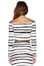 view 3 of 4 Off Shoulder Crop Top in Black & White Stripe
