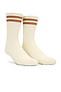 view 1 of 4 Striped Tube Grip Sock in Ivory Adobe Brown