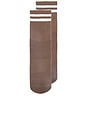 view 3 of 4 CALCETIN STRIPED HALF CREW in Coffee Brown & White