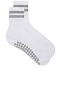 view 1 of 4 Striped Half Crew Grip Sock in White & Grey Heather