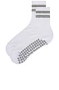 view 2 of 4 Striped Half Crew Grip Sock in White & Grey Heather