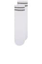 view 3 of 4 Striped Half Crew Grip Sock in White & Grey Heather