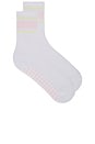 view 1 of 4 Multi Stripe Grip Sock in White & Yellow Multi Stripe