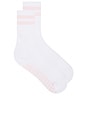 view 1 of 4 Striped Tube Grip Sock in White & Baby Pink