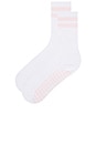 view 2 of 4 Striped Tube Grip Sock in White & Baby Pink
